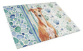 Red Whippet Coastal Sea Glass Cutting Board Tempered Glass Kitchen Cutting Surface, Heat Resistant Chopping, Non-Slip Feet, Food Prep & Serving