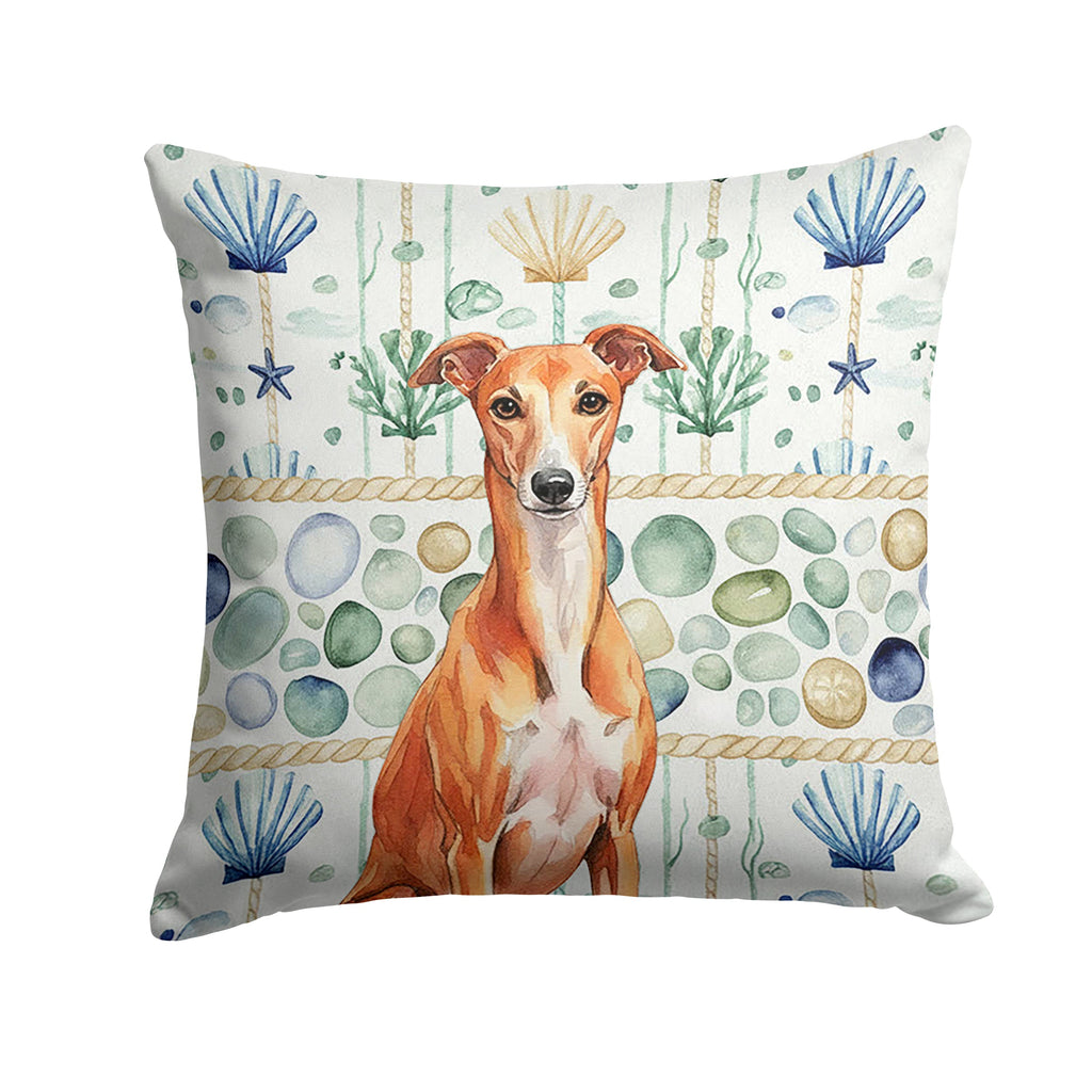 Red Whippet Coastal Sea Glass Decorative Throw Pillow 14x14 Indoor Outdoor Accent Cushion, Fabric Cover with Insert for Sofa, Bed, Porch & Living Room