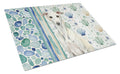 White Whippet Coastal Sea Glass Cutting Board Tempered Glass Kitchen Cutting Surface, Heat Resistant Chopping, Non-Slip Feet, Food Prep & Serving