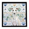 White Whippet Coastal Sea Glass Framed Metal Print Bathroom, Kitchen, Office, Home Decor Wall Art Ready to Hang, Square, 8X8