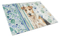 Wire Fox Terrier Coastal Sea Glass Cutting Board Tempered Glass Kitchen Cutting Surface, Heat Resistant Chopping, Non-Slip Feet, Food Prep & Serving