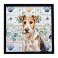 Wire Fox Terrier Coastal Sea Glass Framed Metal Print Bathroom, Kitchen, Office, Home Decor Wall Art Ready to Hang, Square, 8X8