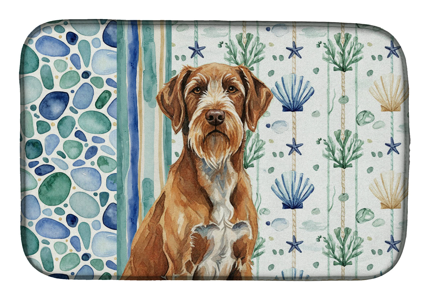Wirehaired Pointing Griffon Coastal Sea Glass Dish Drying Mat Absorbent Dish Drying Mat Pad for Kitchen Counter Dish Drainer Mat for Countertop, 14 x 21", Multicolor