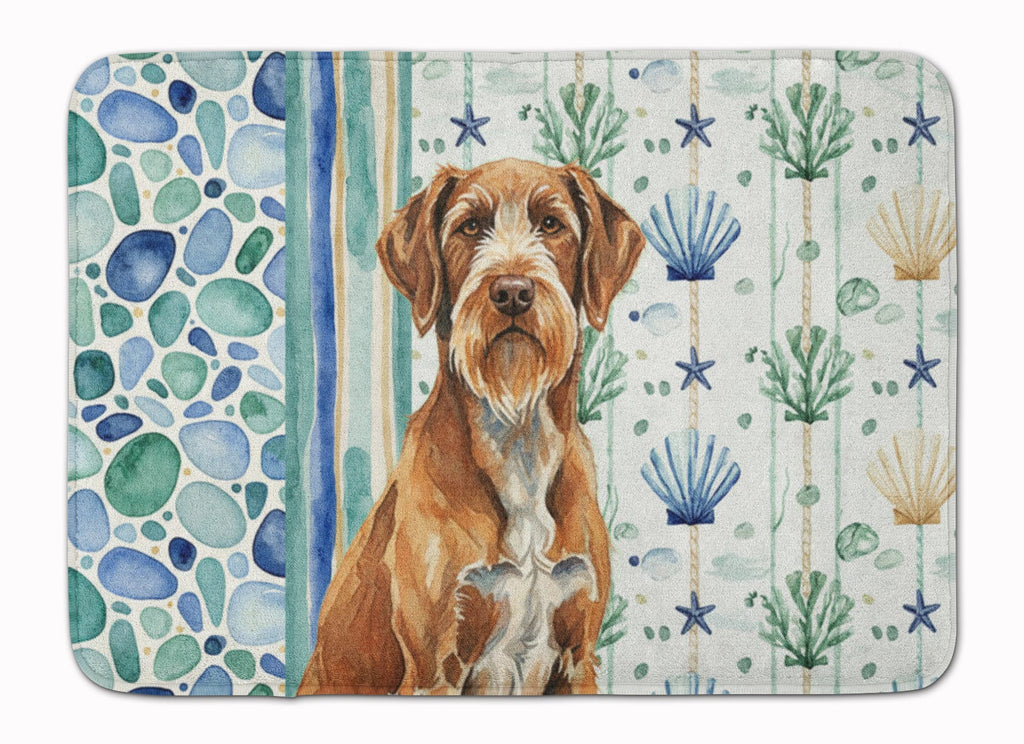 Wirehaired Pointing Griffon Coastal Sea Glass Memory Foam Kitchen Mat Machine Washable Anti-Fatigue Cushion Comfort Bath or Kitchen Rug