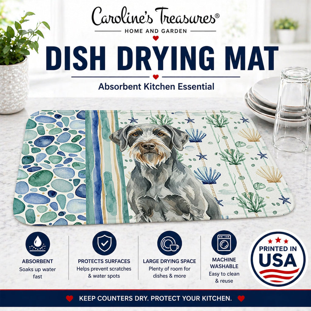 Steel Gray Wirehaired Pointing Griffon Coastal Sea Glass Dish Drying Mat Absorbent Dish Drying Mat Pad for Kitchen Counter Dish Drainer Mat for Countertop, 14 x 21", Multicolor