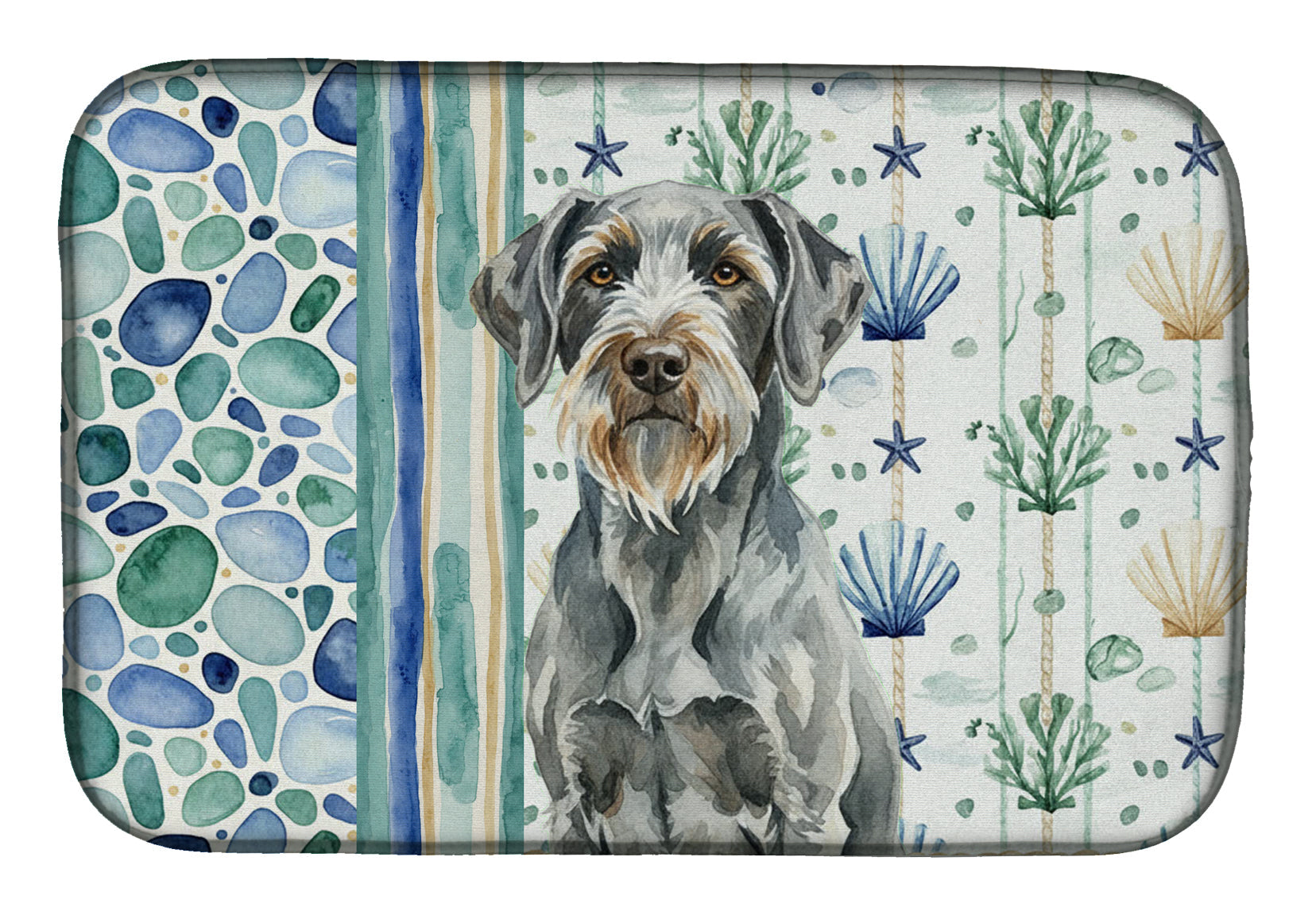 Steel Gray Wirehaired Pointing Griffon Coastal Sea Glass Dish Drying Mat Absorbent Dish Drying Mat Pad for Kitchen Counter Dish Drainer Mat for Countertop, 14 x 21", Multicolor