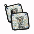 Steel Gray Wirehaired Pointing Griffon Coastal Sea Glass Pot Holder Set of 2 Heat Resistant Quilted Hot Pads 7.5 x 7.5 Inch, Insulated Kitchen Trivets for Cooking & Baking