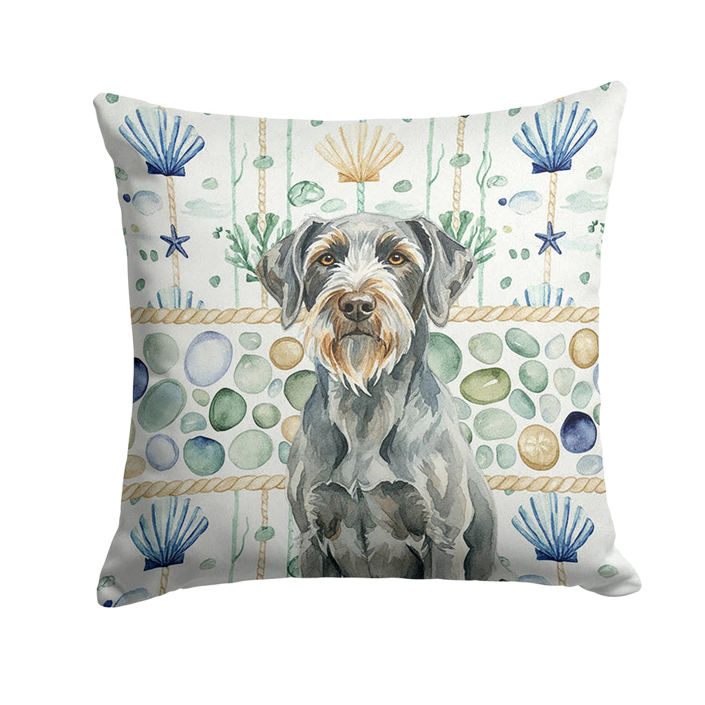 Steel Gray Wirehaired Pointing Griffon Coastal Sea Glass Decorative Throw Pillow 14x14 Indoor Outdoor Accent Cushion, Fabric Cover with Insert for Sofa, Bed, Porch & Living Room