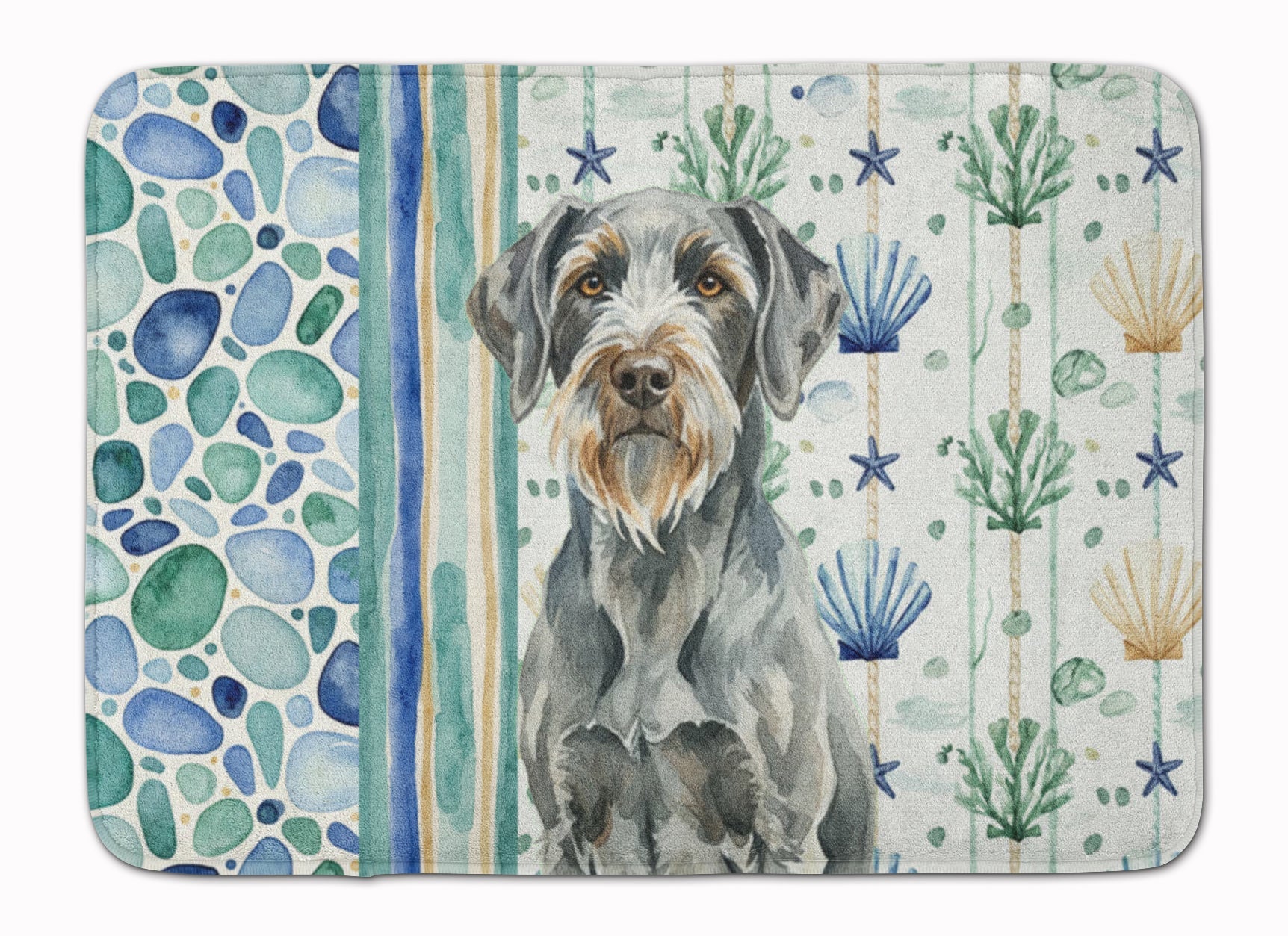 Steel Gray Wirehaired Pointing Griffon Coastal Sea Glass Memory Foam Kitchen Mat Machine Washable Anti-Fatigue Cushion Comfort Bath or Kitchen Rug