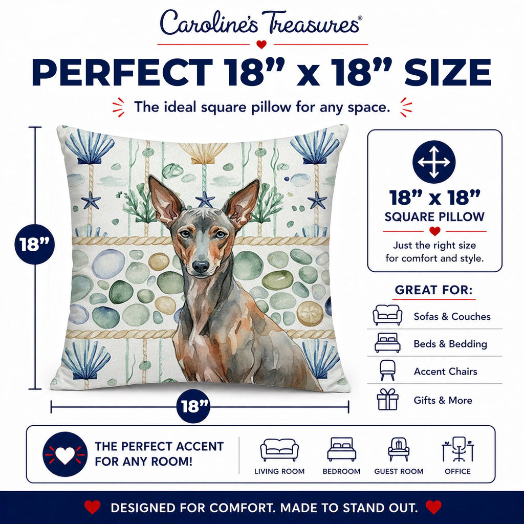 Xoloitzcuintli Coastal Sea Glass Decorative Throw Pillow 18x18 Indoor Outdoor Accent Cushion, Fabric Cover with Insert for Sofa, Bed, Porch & Living Room