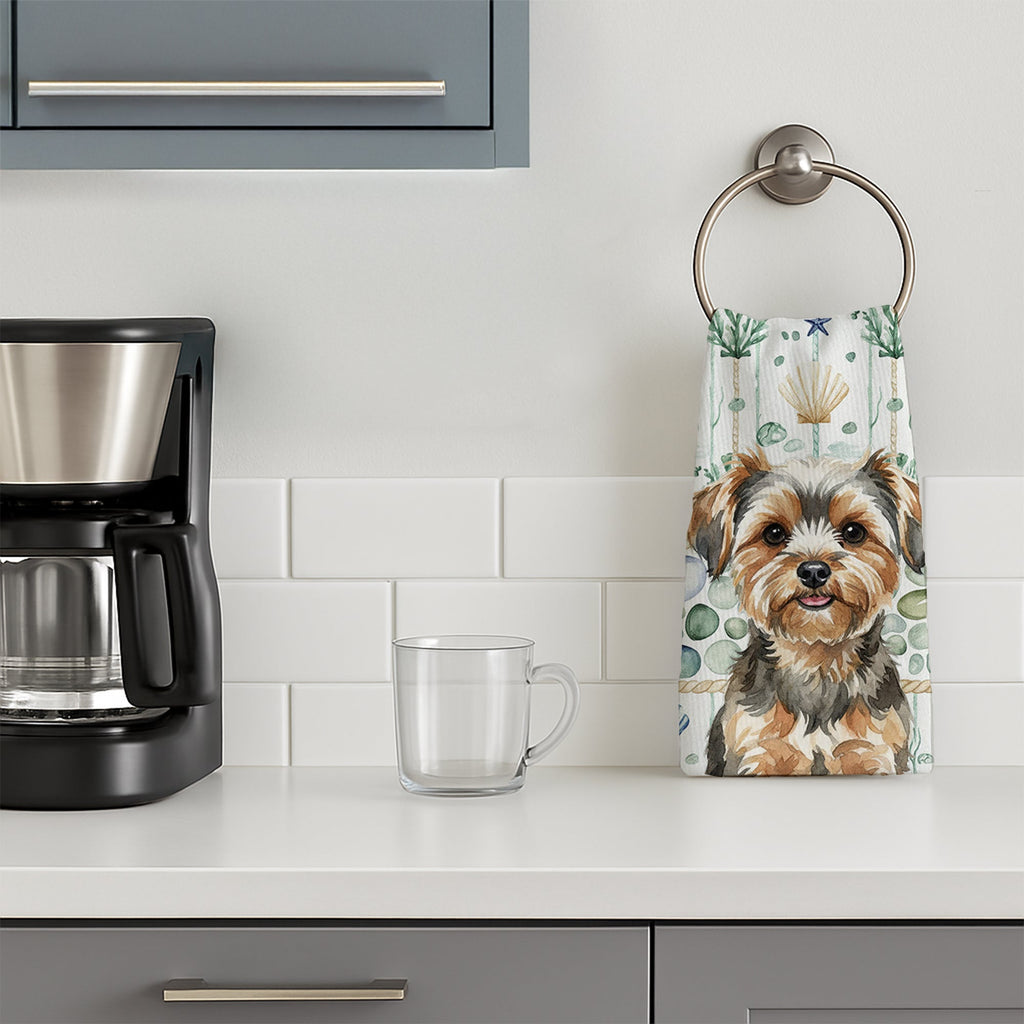 Yorkiepoo Coastal Sea Glass Kitchen Towel Velour Plush Front and Cotton Loop Back Machine Washable