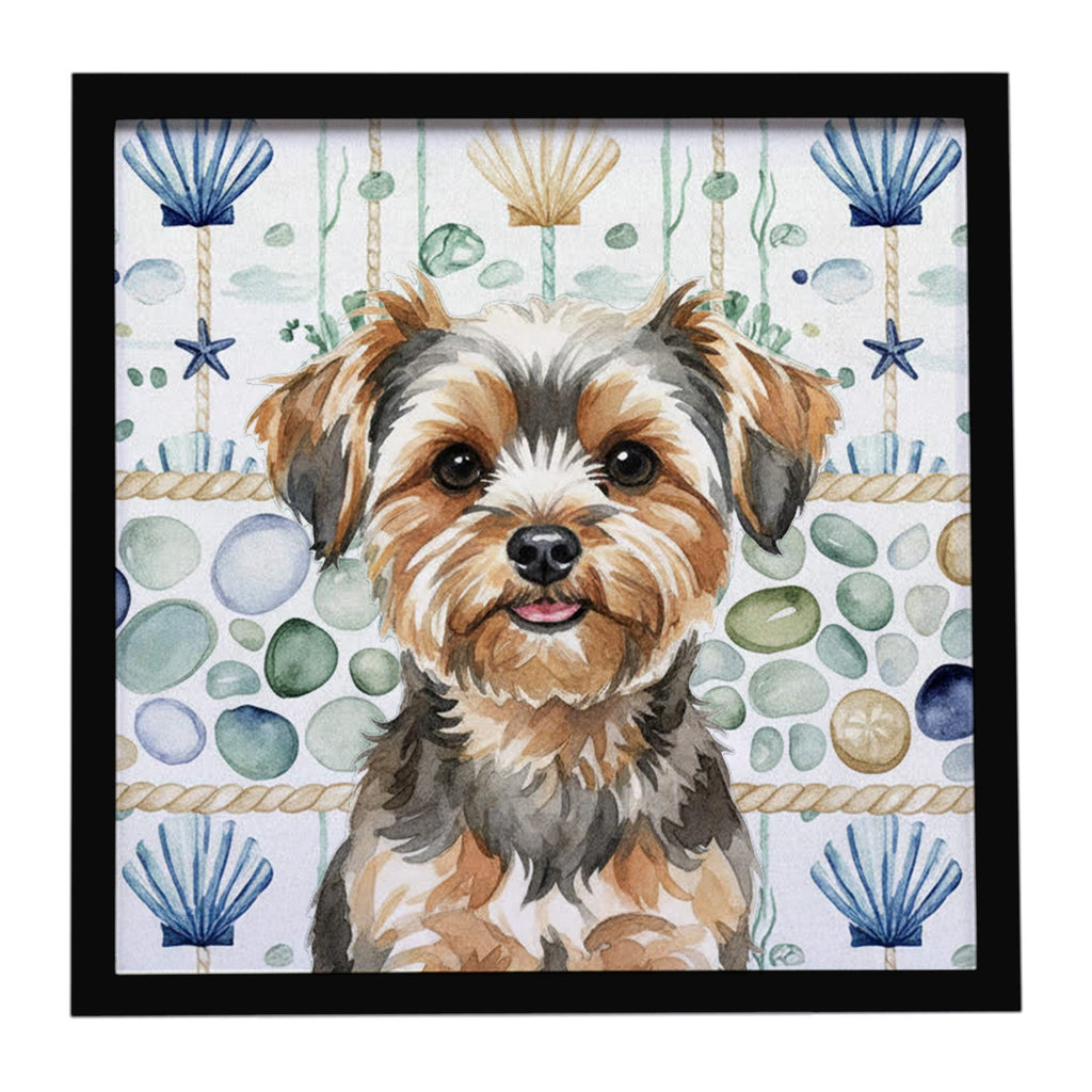 Yorkiepoo Coastal Sea Glass Framed Metal Print Bathroom, Kitchen, Office, Home Decor Wall Art Ready to Hang, Square, 8X8