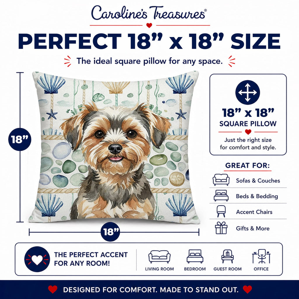 Yorkiepoo Coastal Sea Glass Decorative Throw Pillow 18x18 Indoor Outdoor Accent Cushion, Fabric Cover with Insert for Sofa, Bed, Porch & Living Room