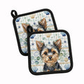 Black and Tan Yorkshire Terrier Coastal Sea Glass Pot Holder Set of 2 Heat Resistant Quilted Hot Pads 7.5 x 7.5 Inch, Insulated Kitchen Trivets for Cooking & Baking