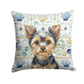 Black and Tan Yorkshire Terrier Coastal Sea Glass Decorative Throw Pillow 14x14 Indoor Outdoor Accent Cushion, Fabric Cover with Insert for Sofa, Bed, Porch & Living Room