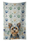 Blue and Tan Yorkshire Terrier Coastal Sea Glass Kitchen Towel Velour Plush Front and Cotton Loop Back Machine Washable