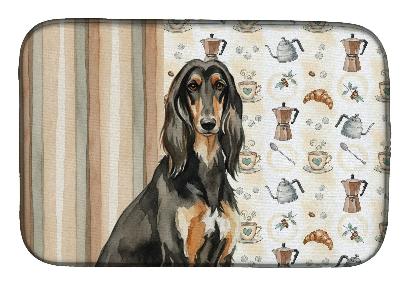 Black & Tan Afghan Hound Coffee Bar Dish Drying Mat Absorbent Dish Drying Mat Pad for Kitchen Counter Dish Drainer Mat for Countertop, 14 x 21", Multicolor