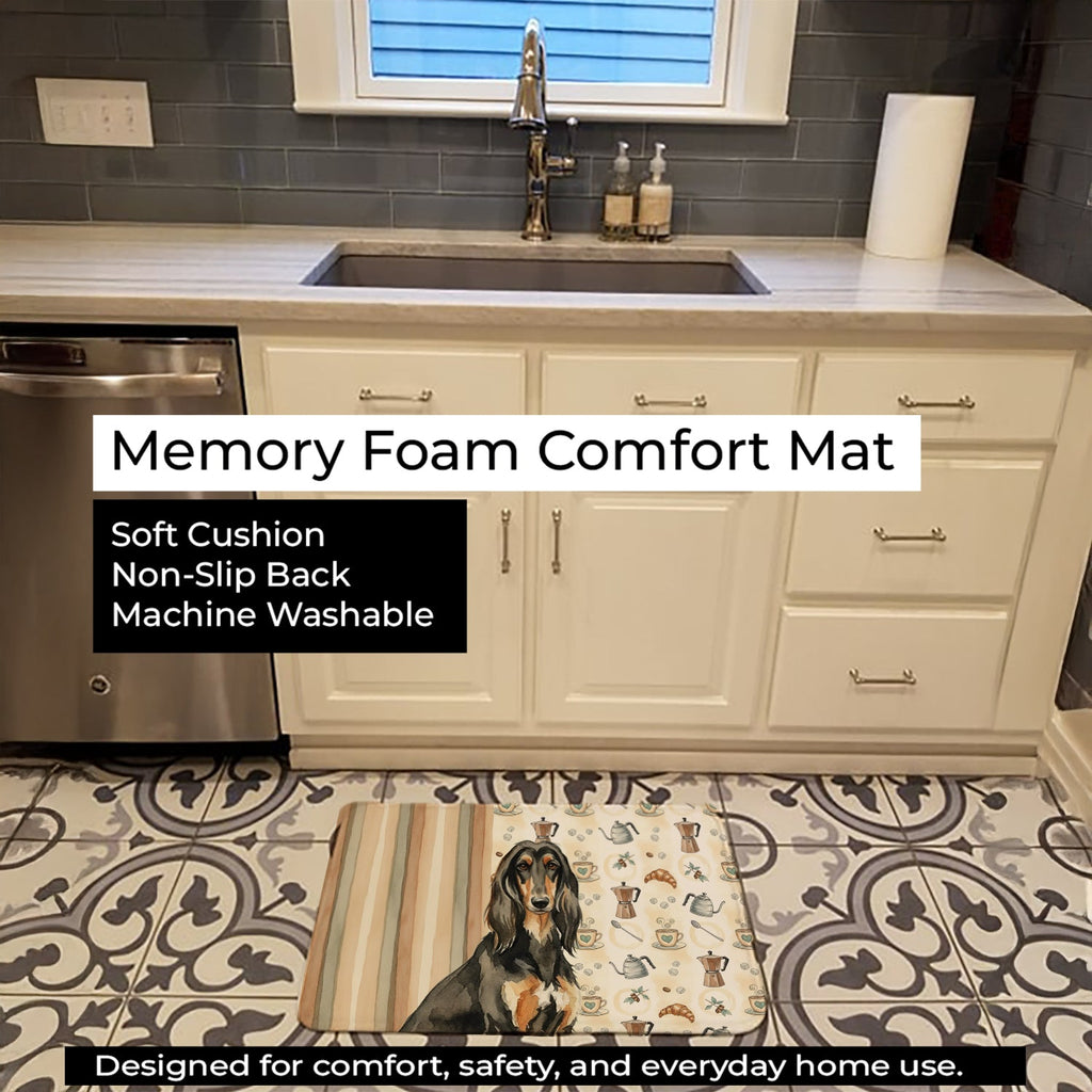 Black & Tan Afghan Hound Coffee Bar Memory Foam Kitchen Mat Machine Washable Anti-Fatigue Cushion Comfort Bath or Kitchen Rug