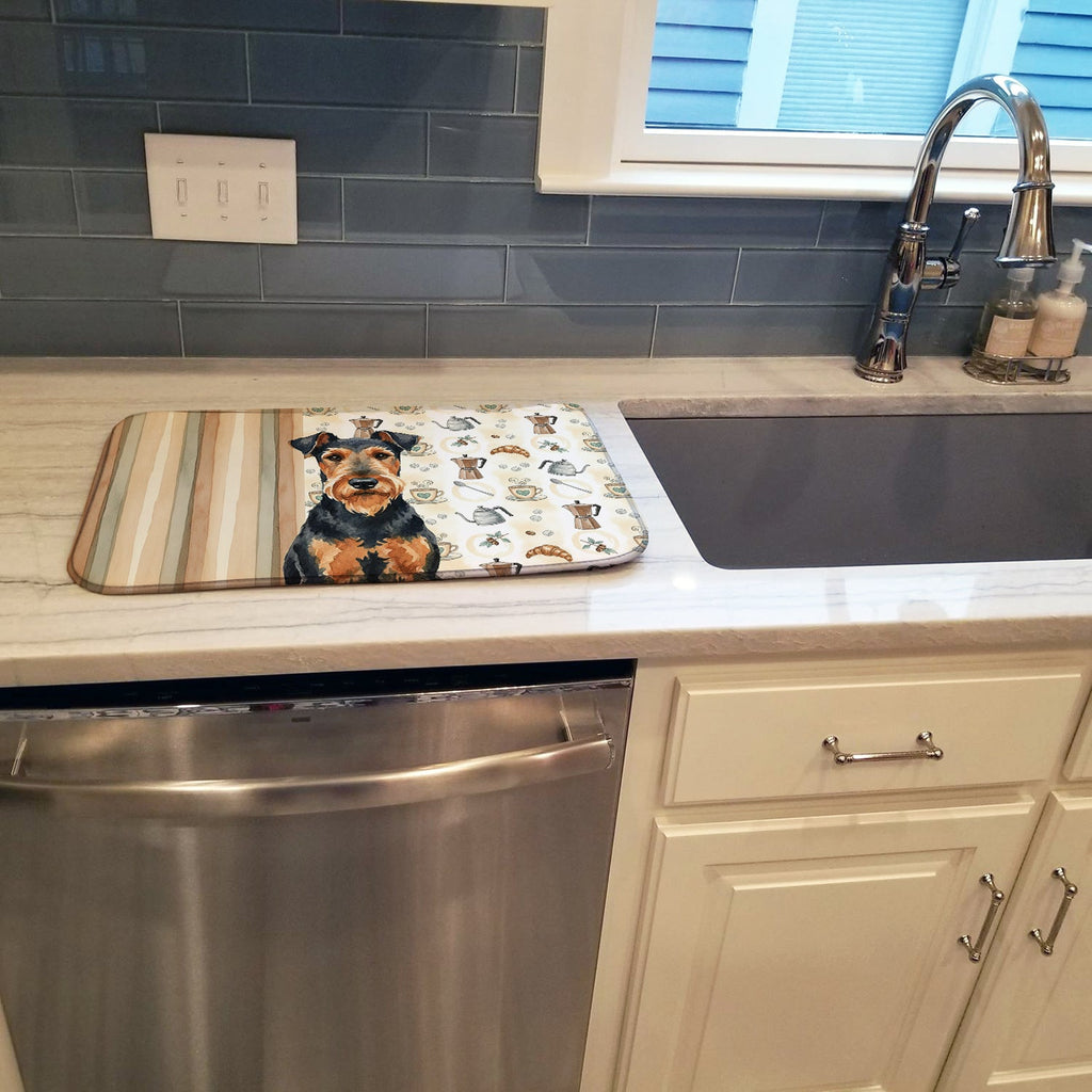 Airedale Terrier Coffee Bar Dish Drying Mat Absorbent Dish Drying Mat Pad for Kitchen Counter Dish Drainer Mat for Countertop, 14 x 21", Multicolor