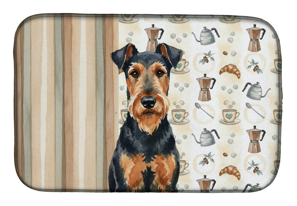 Airedale Terrier Coffee Bar Dish Drying Mat Absorbent Dish Drying Mat Pad for Kitchen Counter Dish Drainer Mat for Countertop, 14 x 21", Multicolor