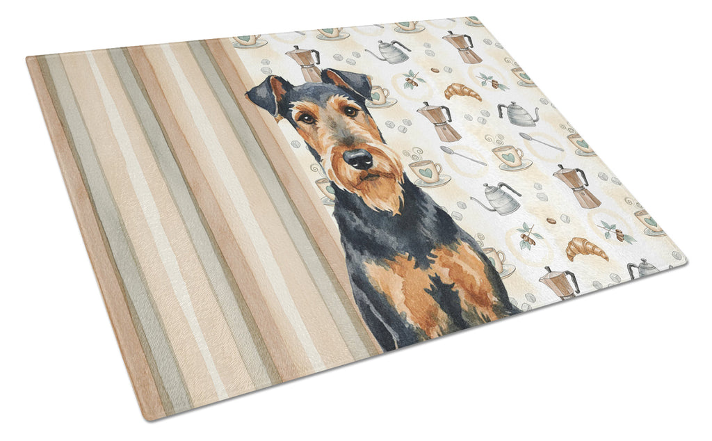Airedale Terrier Coffee Bar Cutting Board Tempered Glass Kitchen Cutting Surface, Heat Resistant Chopping, Non-Slip Feet, Food Prep & Serving