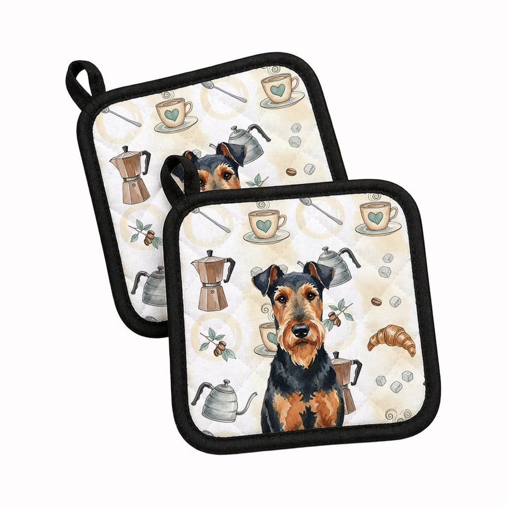 Airedale Terrier Coffee Bar Pot Holder Set of 2 Heat Resistant Quilted Hot Pads 7.5 x 7.5 Inch, Insulated Kitchen Trivets for Cooking & Baking