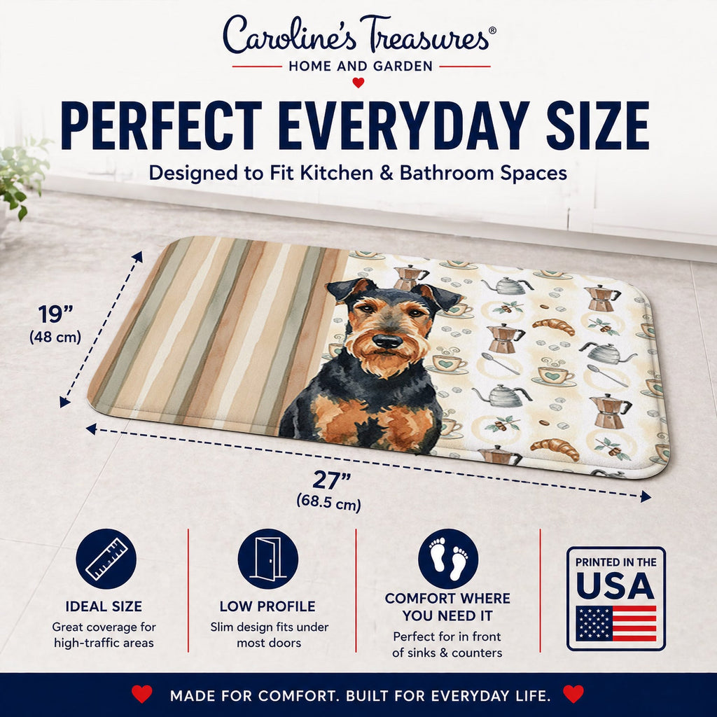 Airedale Terrier Coffee Bar Memory Foam Kitchen Mat Machine Washable Anti-Fatigue Cushion Comfort Bath or Kitchen Rug