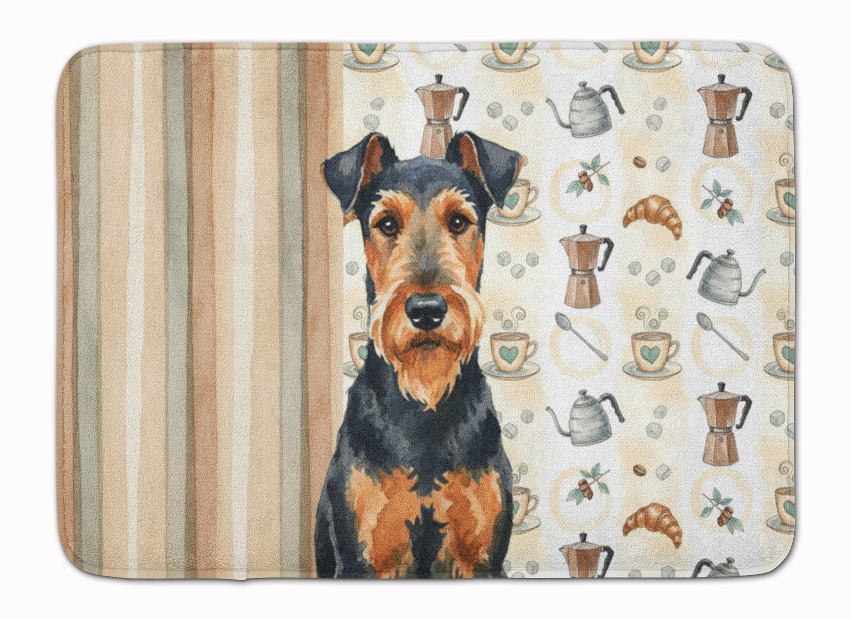 Airedale Terrier Coffee Bar Memory Foam Kitchen Mat Machine Washable Anti-Fatigue Cushion Comfort Bath or Kitchen Rug