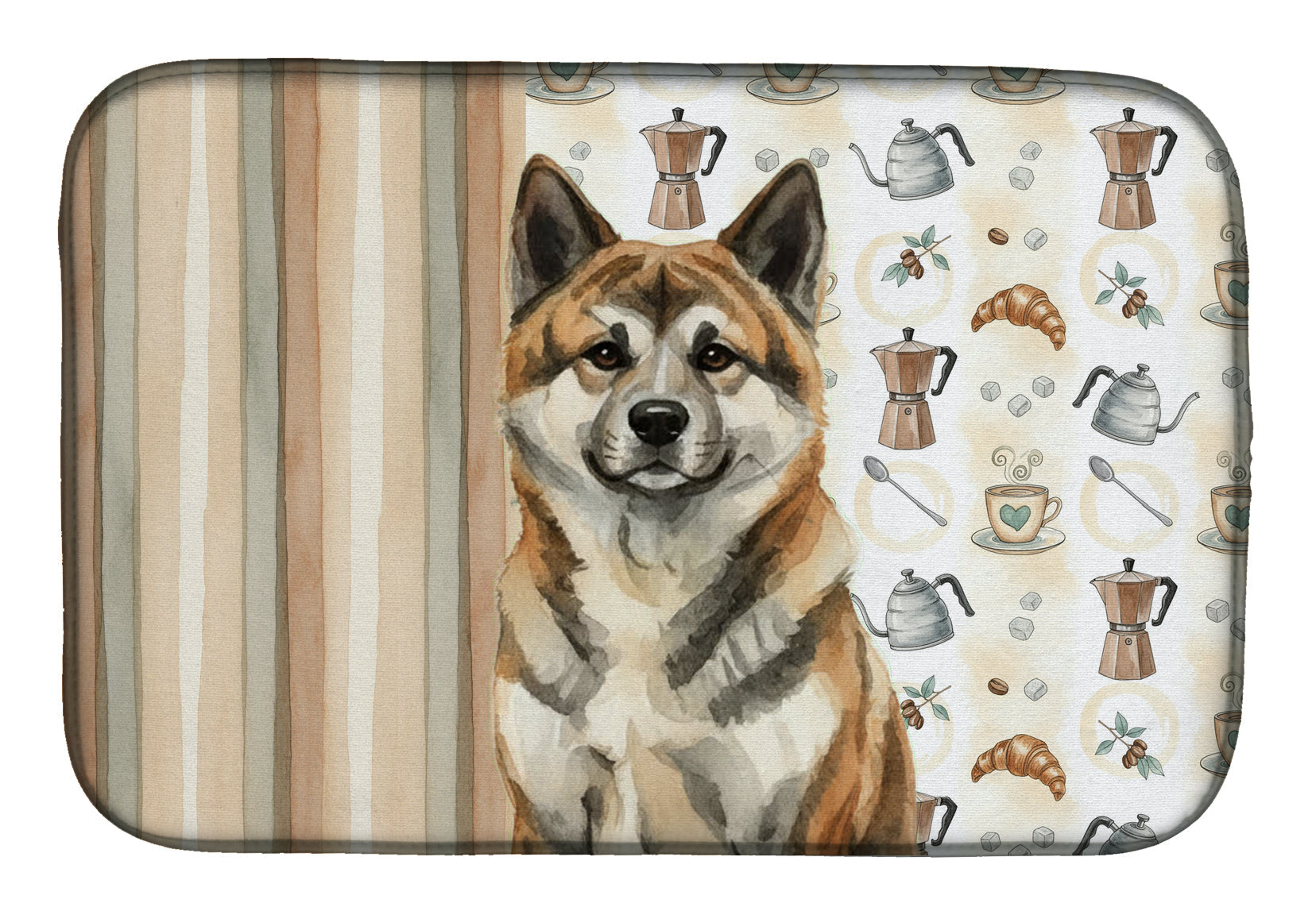 Brindle Akita Coffee Bar Dish Drying Mat Absorbent Dish Drying Mat Pad for Kitchen Counter Dish Drainer Mat for Countertop, 14 x 21", Multicolor
