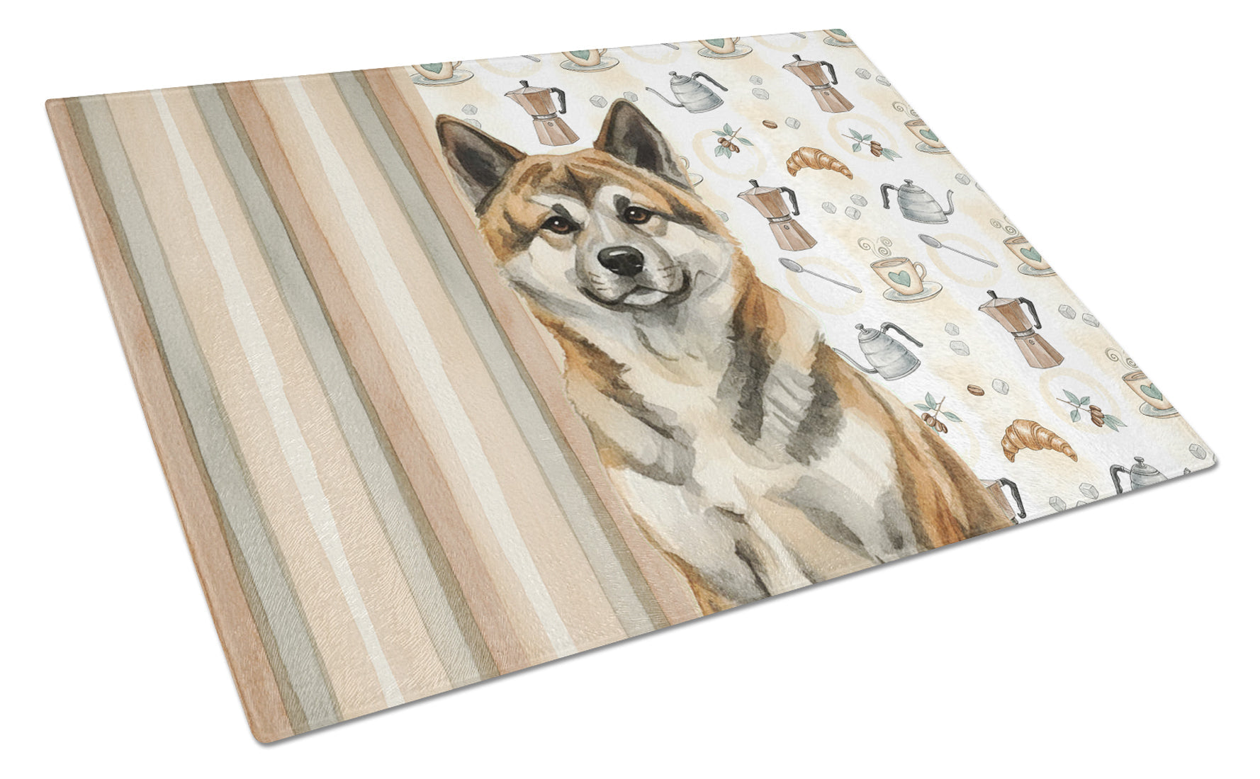 Brindle Akita Coffee Bar Cutting Board Tempered Glass Kitchen Cutting Surface, Heat Resistant Chopping, Non-Slip Feet, Food Prep & Serving