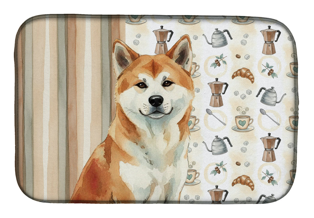 Red Akita Coffee Bar Dish Drying Mat Absorbent Dish Drying Mat Pad for Kitchen Counter Dish Drainer Mat for Countertop, 14 x 21", Multicolor