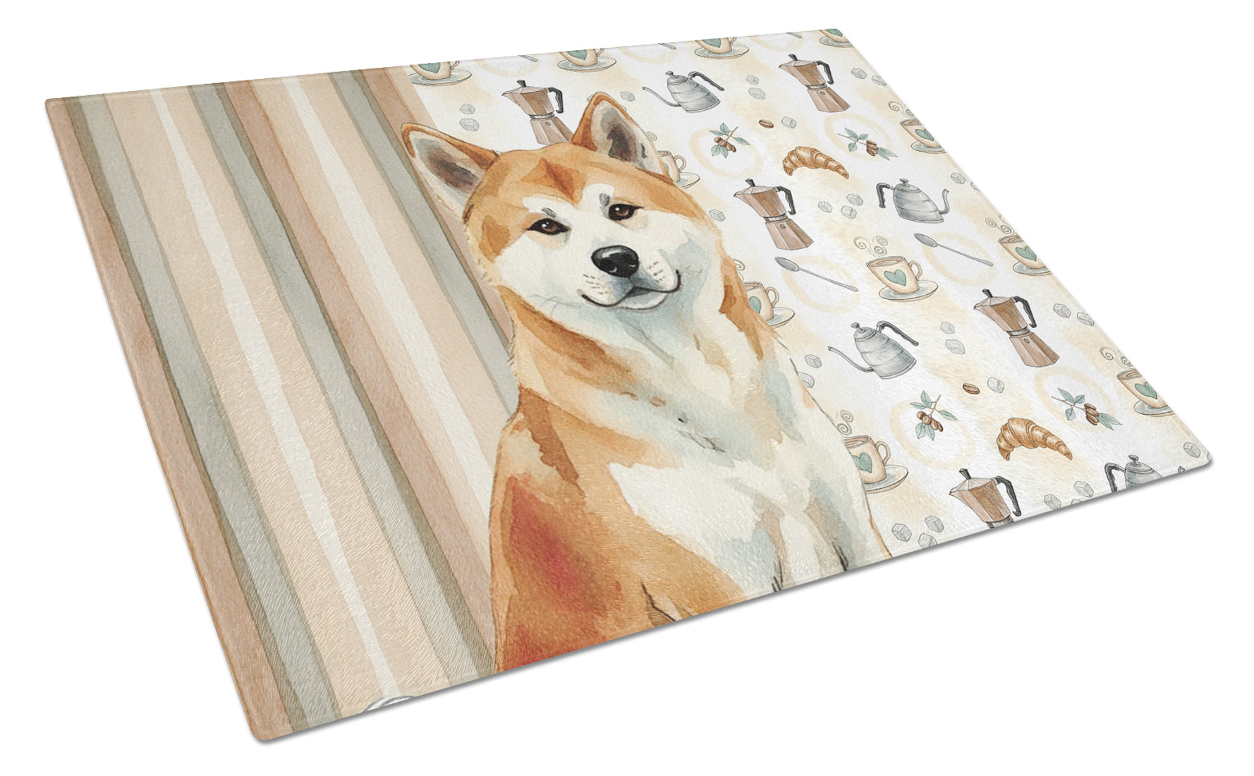 Red Akita Coffee Bar Cutting Board Tempered Glass Kitchen Cutting Surface, Heat Resistant Chopping, Non-Slip Feet, Food Prep & Serving