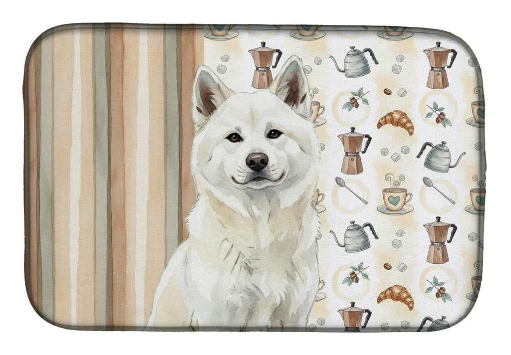 White Akita Coffee Bar Dish Drying Mat Absorbent Dish Drying Mat Pad for Kitchen Counter Dish Drainer Mat for Countertop, 14 x 21", Multicolor