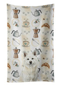 White Akita Coffee Bar Kitchen Towel Velour Plush Front and Cotton Loop Back Machine Washable