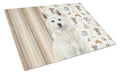 White Akita Coffee Bar Cutting Board Tempered Glass Kitchen Cutting Surface, Heat Resistant Chopping, Non-Slip Feet, Food Prep & Serving