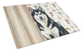 Black and White Alaskan Malamute Coffee Bar Cutting Board Tempered Glass Kitchen Cutting Surface, Heat Resistant Chopping, Non-Slip Feet, Food Prep & Serving
