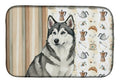 Gray and White Alaskan Malamute Coffee Bar Dish Drying Mat Absorbent Dish Drying Mat Pad for Kitchen Counter Dish Drainer Mat for Countertop, 14 x 21", Multicolor