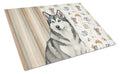 Gray and White Alaskan Malamute Coffee Bar Cutting Board Tempered Glass Kitchen Cutting Surface, Heat Resistant Chopping, Non-Slip Feet, Food Prep & Serving