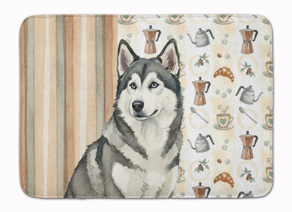 Gray and White Alaskan Malamute Coffee Bar Memory Foam Kitchen Mat Machine Washable Anti-Fatigue Cushion Comfort Bath or Kitchen Rug