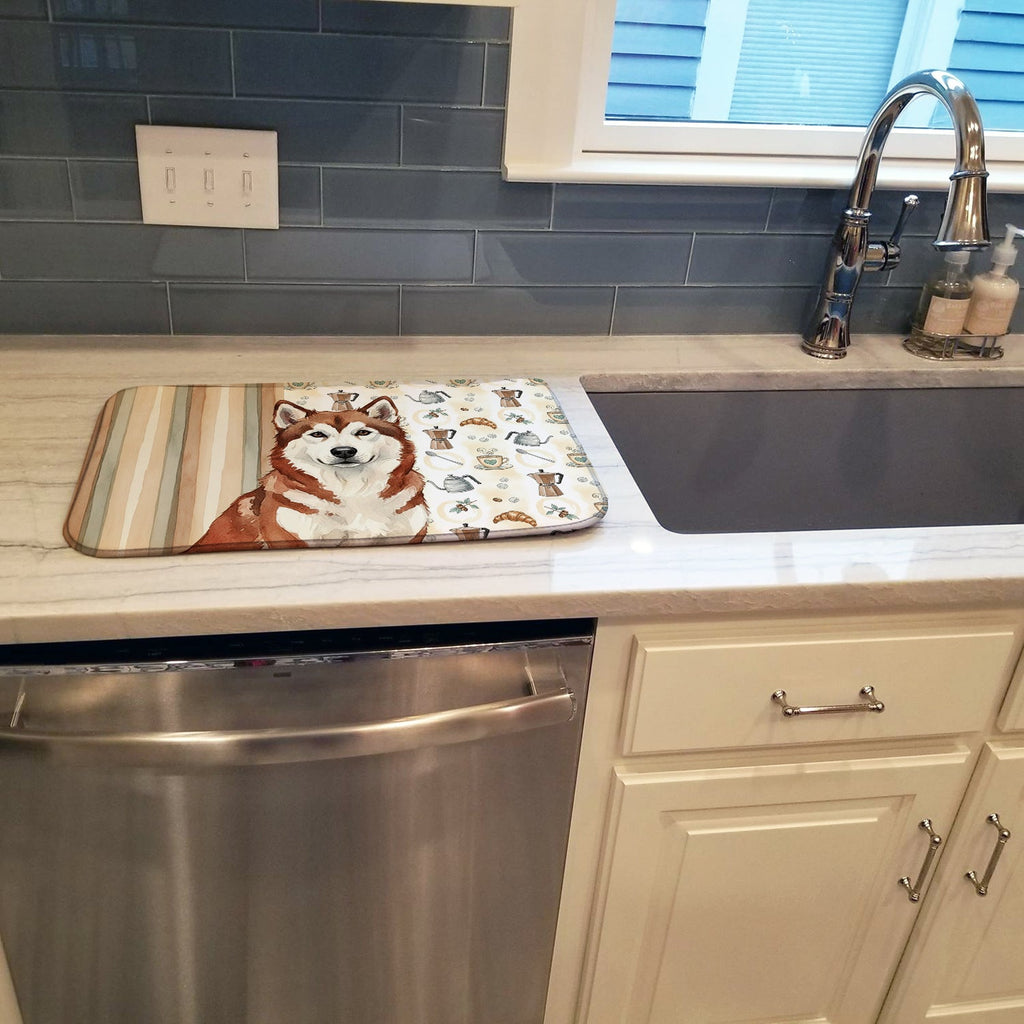 Red and White Alaskan Malamute Coffee Bar Dish Drying Mat Absorbent Dish Drying Mat Pad for Kitchen Counter Dish Drainer Mat for Countertop, 14 x 21", Multicolor