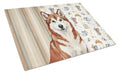 Red and White Alaskan Malamute Coffee Bar Cutting Board Tempered Glass Kitchen Cutting Surface, Heat Resistant Chopping, Non-Slip Feet, Food Prep & Serving