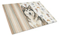 Sable and White Alaskan Malamute Coffee Bar Cutting Board Tempered Glass Kitchen Cutting Surface, Heat Resistant Chopping, Non-Slip Feet, Food Prep & Serving