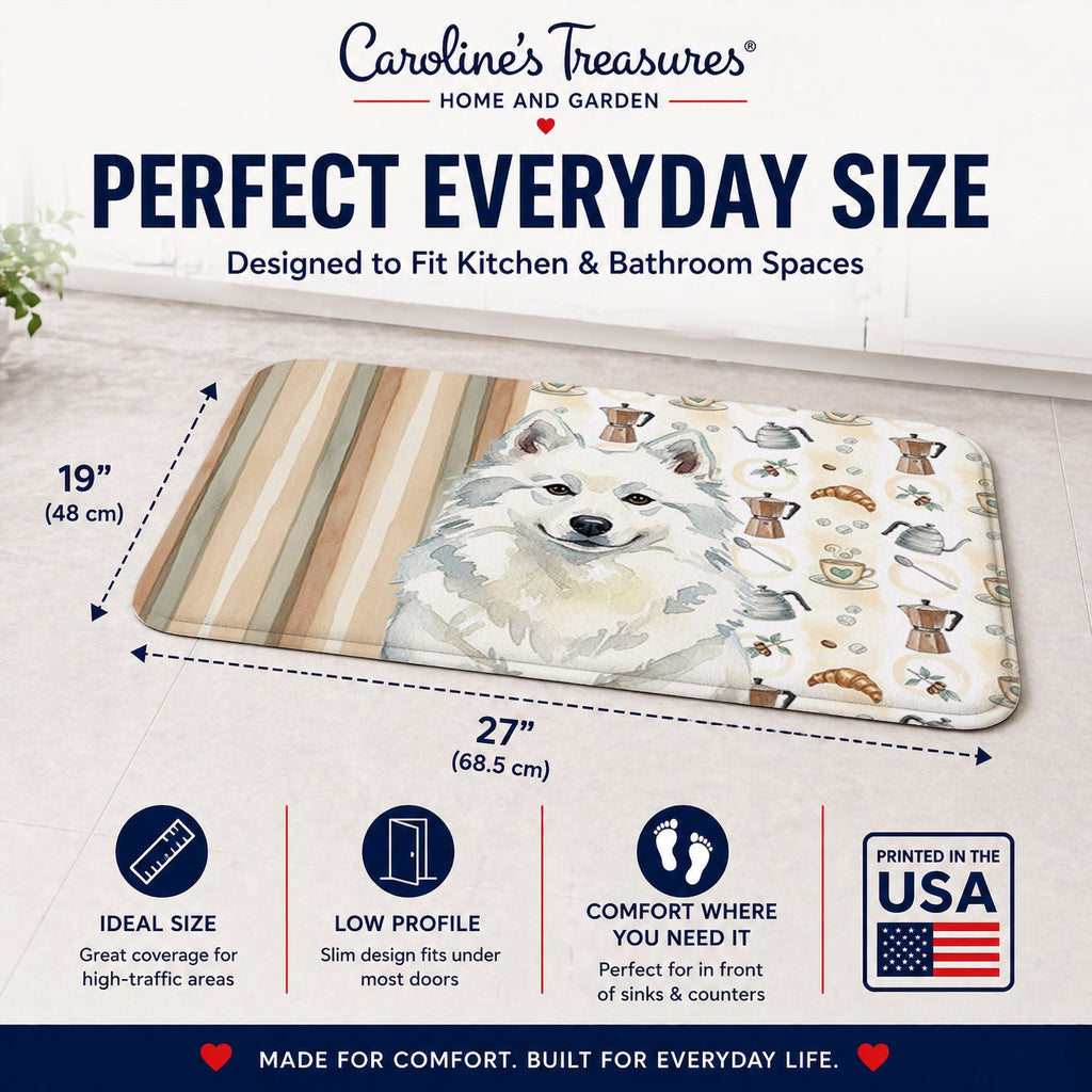 American Eskimo Coffee Bar Memory Foam Kitchen Mat Machine Washable Anti-Fatigue Cushion Comfort Bath or Kitchen Rug