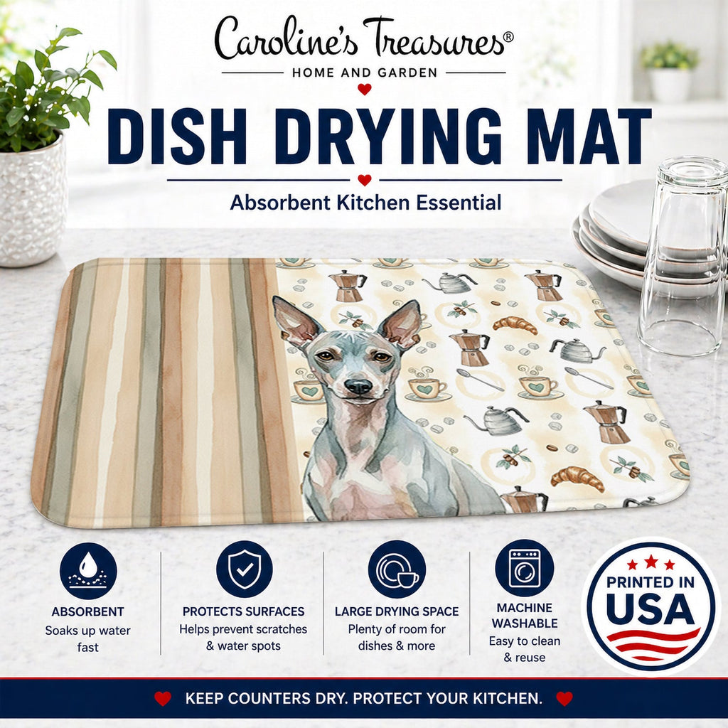 American Hairless Terrier Coffee Bar Dish Drying Mat Absorbent Dish Drying Mat Pad for Kitchen Counter Dish Drainer Mat for Countertop, 14 x 21", Multicolor