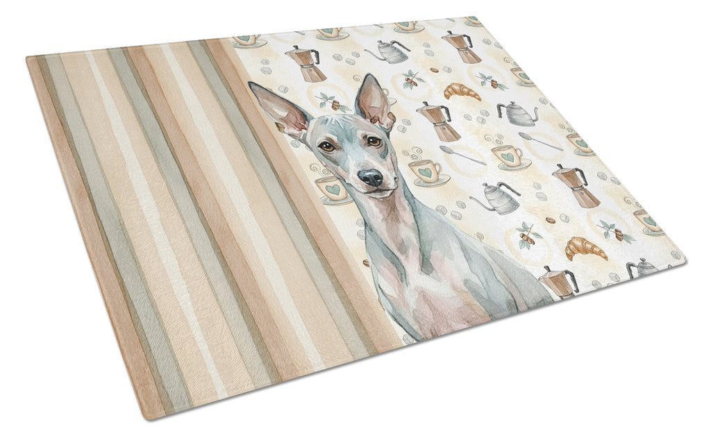 American Hairless Terrier Coffee Bar Cutting Board Tempered Glass Kitchen Cutting Surface, Heat Resistant Chopping, Non-Slip Feet, Food Prep & Serving