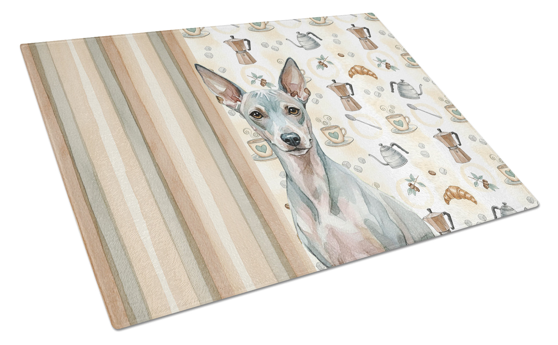 American Hairless Terrier Coffee Bar Cutting Board Tempered Glass Kitchen Cutting Surface, Heat Resistant Chopping, Non-Slip Feet, Food Prep & Serving