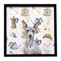 American Hairless Terrier Coffee Bar Framed Metal Print Bathroom, Kitchen, Office, Home Decor Wall Art Ready to Hang, Square, 8X8