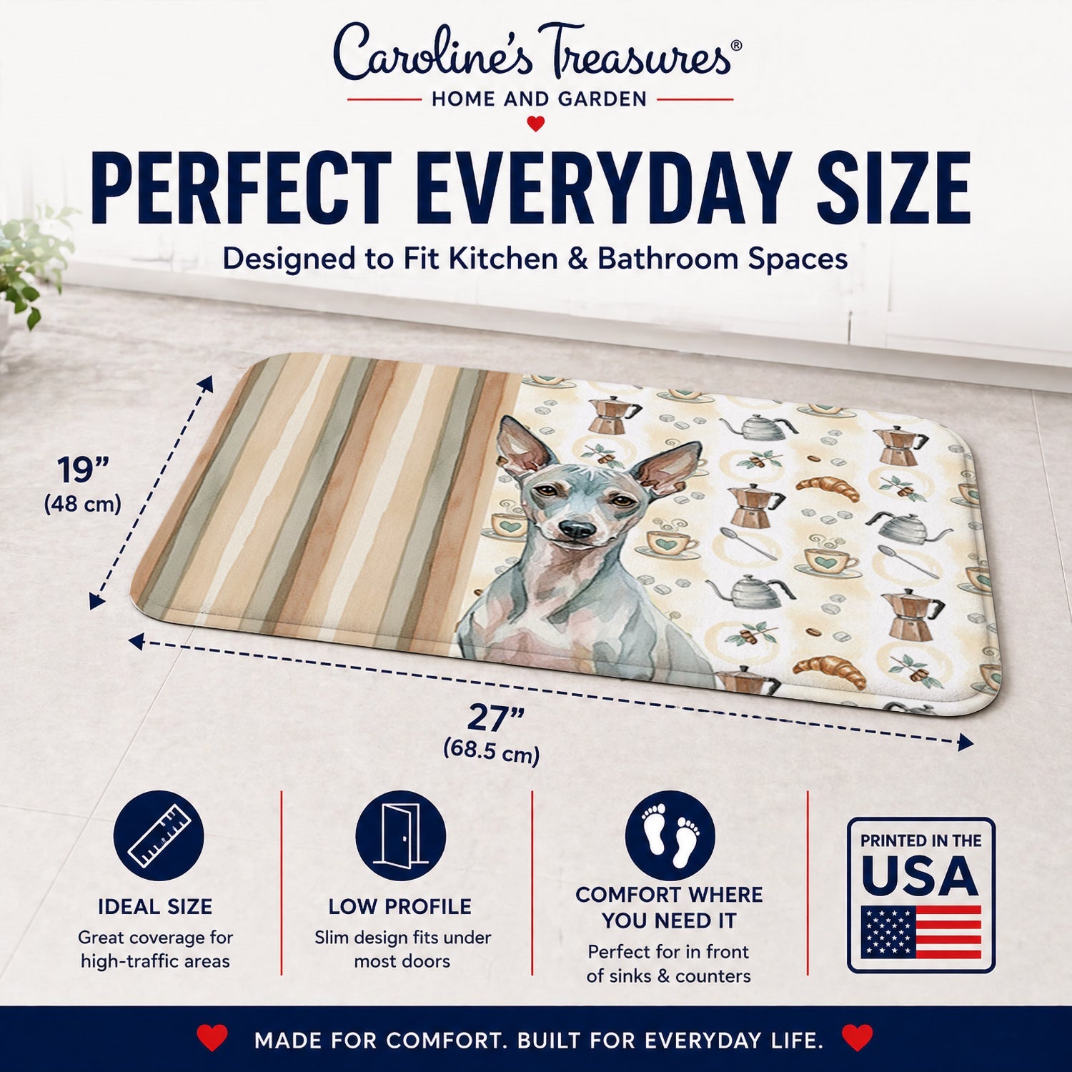 American Hairless Terrier Coffee Bar Memory Foam Kitchen Mat Machine Washable Anti-Fatigue Cushion Comfort Bath or Kitchen Rug