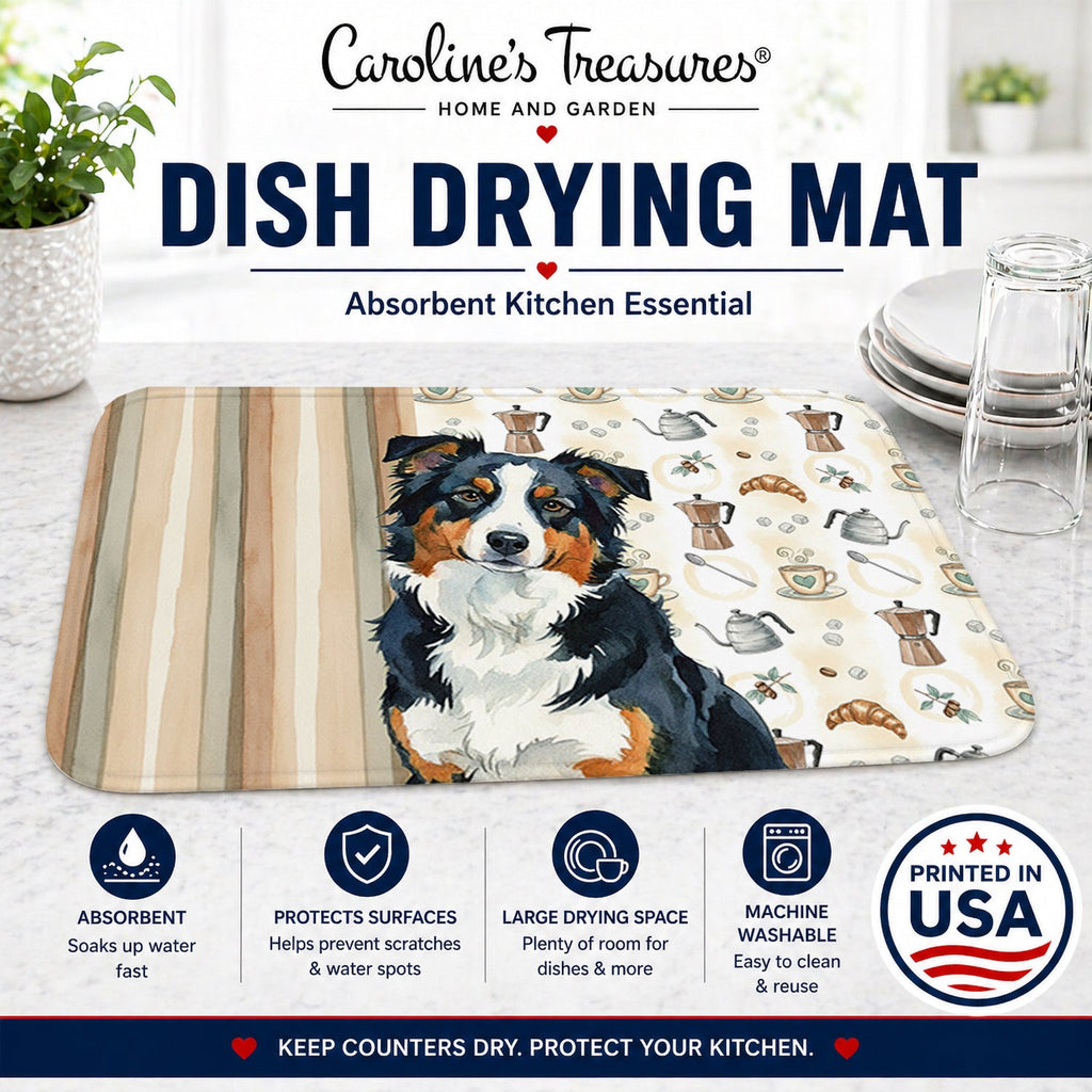 Black Tri American Shepherd Coffee Bar Dish Drying Mat Absorbent Dish Drying Mat Pad for Kitchen Counter Dish Drainer Mat for Countertop, 14 x 21", Multicolor