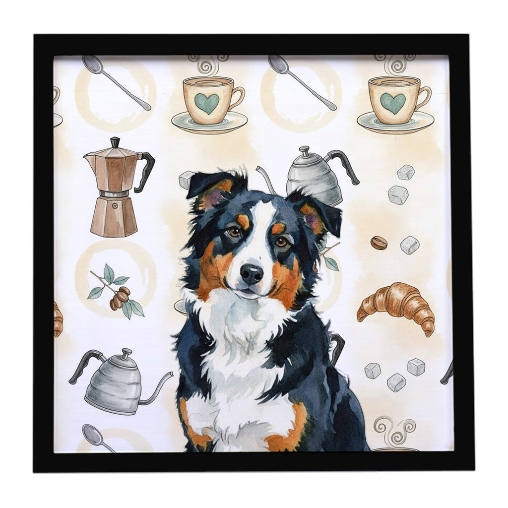 Black Tri American Shepherd Coffee Bar Framed Metal Print Bathroom, Kitchen, Office, Home Decor Wall Art Ready to Hang, Square, 8X8